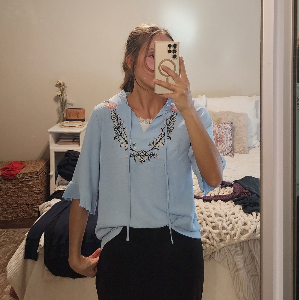 Baby Blue Floral Top